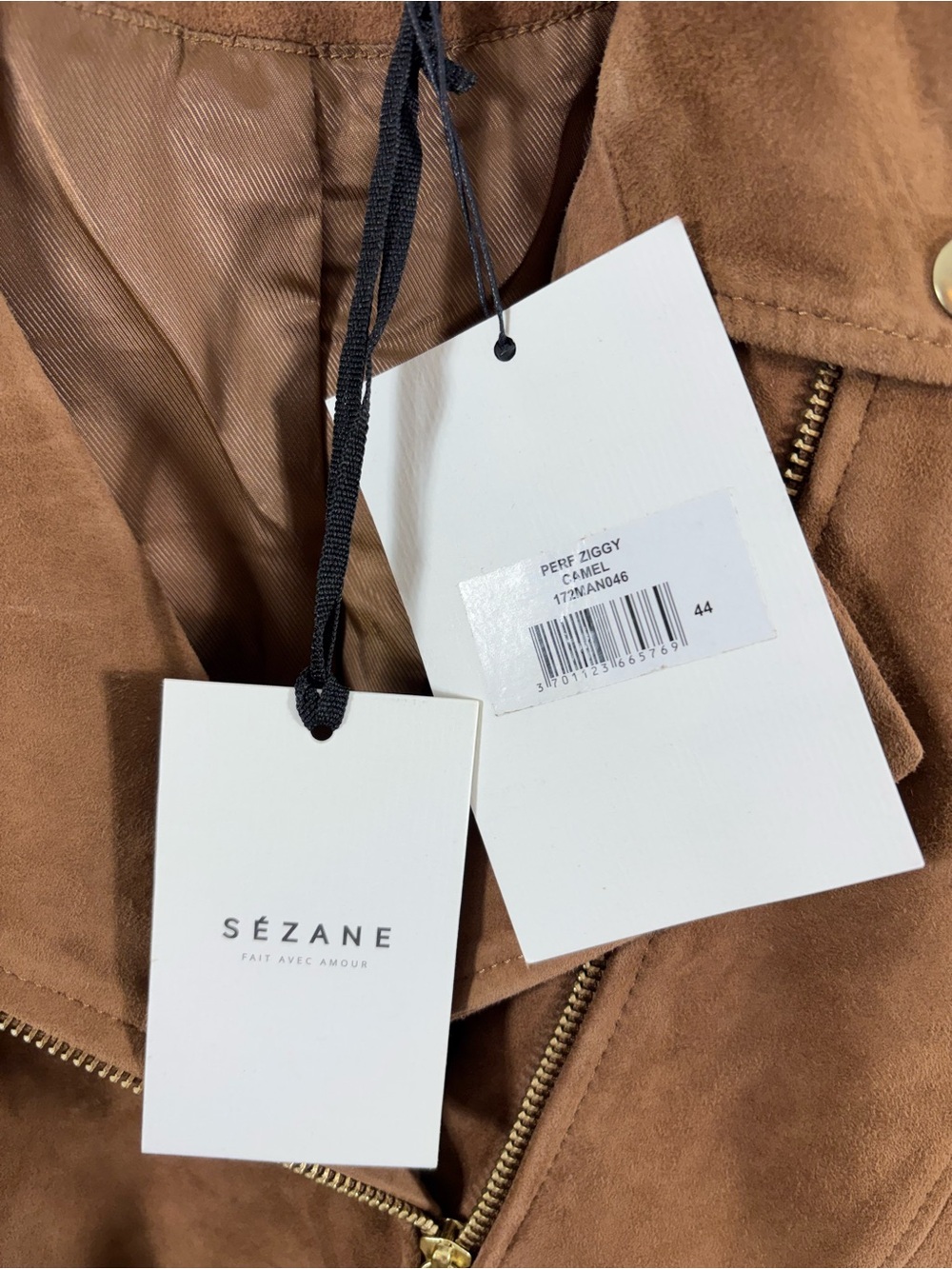 Sézane Zig Camel Suede Leather Biker Jacket Size 44 NWT - Picture 4 of 8